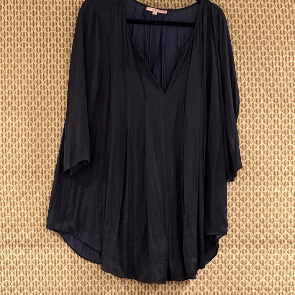 Calypso St. Barth Navy Blue Silk V-Neck Tunic